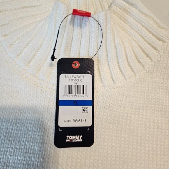 NWT Tommy Hilfiger White Sweater with Mock Turtle neck and Long Sleeves Size XL - Picture 5 of 7